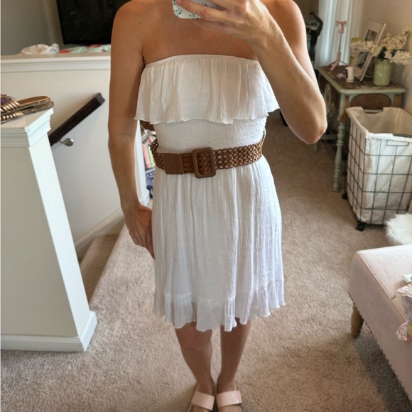 White strapless belted hi low dress - Picture 8 of 15